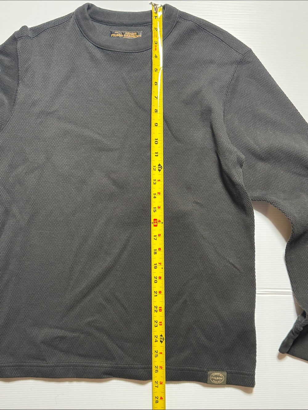 FILSON Waffle Knit Thermal Crewneck Men's Long Sleeve Shirt Black Made in Peru S - Picture 6 of 9